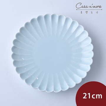 Hasami 福田 菊花青白釉盤 餐盤 造型盤 盛菜盤 21cm 日本製 [美學生活]