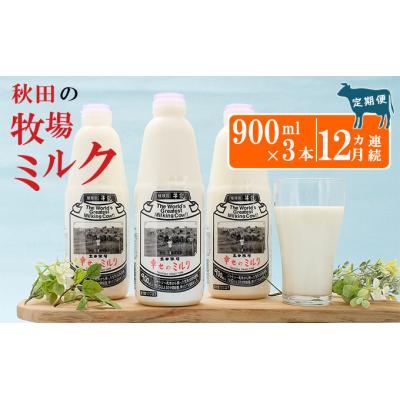 ふるさと納税 にかほ市 900ml×3本 12ヶ月 幸せのミルク(ジャージー牛乳)定期便[No.5685-2572]