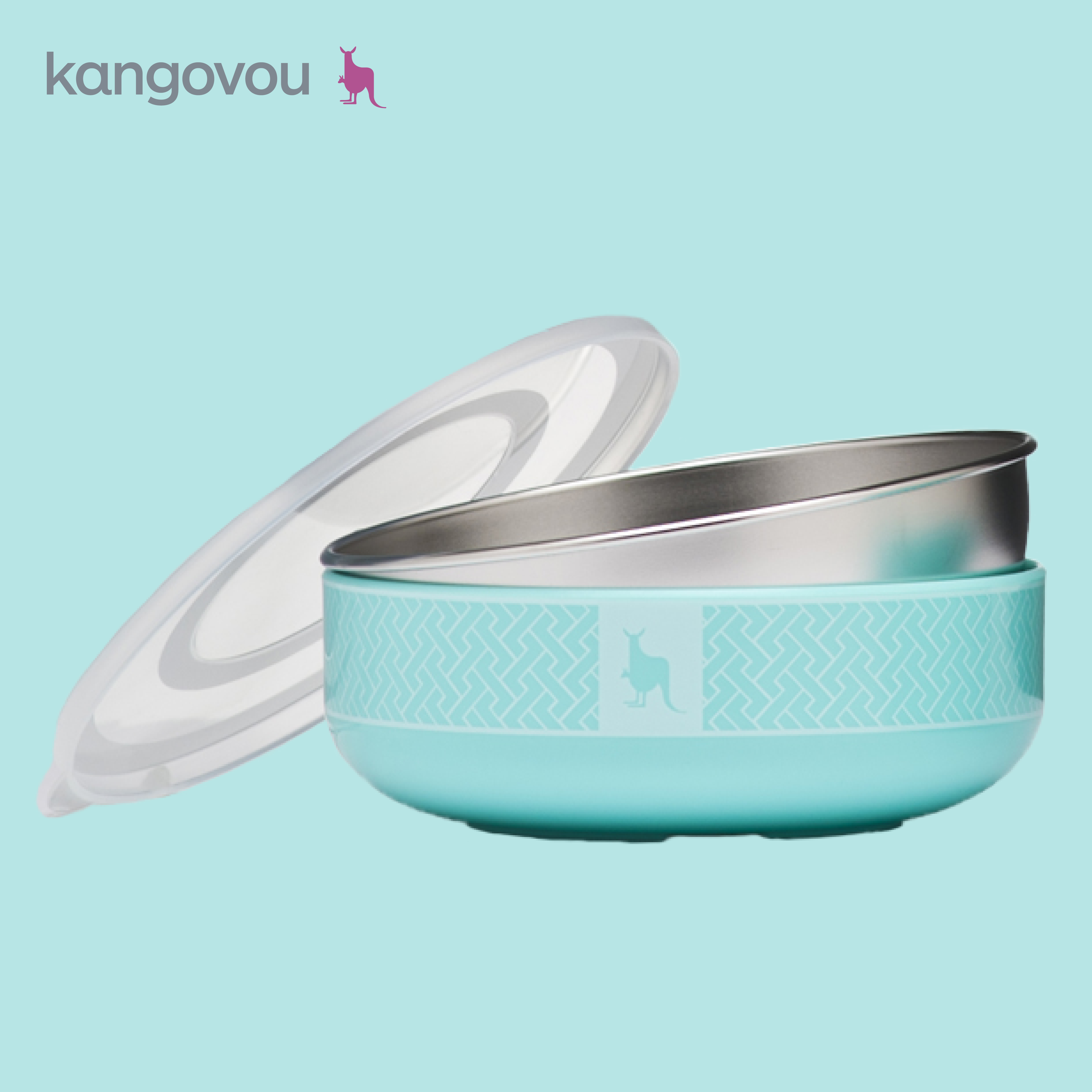 小粥碗【薄荷綠】-美國 Kangovou小袋鼠不鏽鋼安全餐具