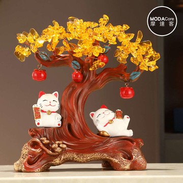 摩達客◉開運招財◉金錢樹木紋幸福情侶躺賺招財貓發財擺飾_客廳玄關臥室好風水好運勢_廠商直送