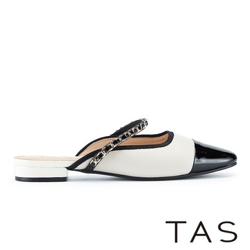 TAS 異材質雙色質感鍊條穆勒平底鞋 米色 #45660