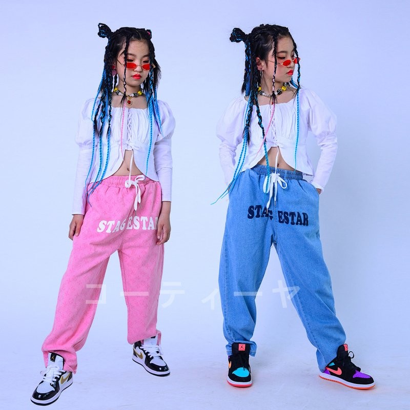 韓国子供服 キッズダンス衣装 HIPHOP ヒップホップ 派手 jazz 女の子 男の子 上下セット ジャズダンス ステージ衣装 練習着 デニムパンツ  シャツ 通販 LINEポイント最大0.5%GET | LINEショッピング