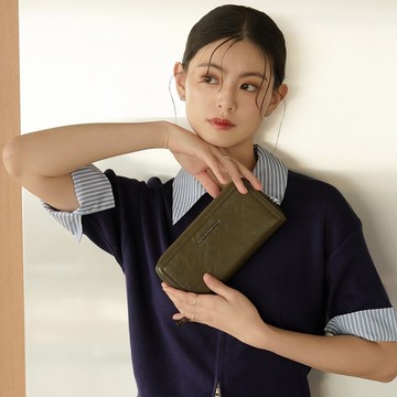 【Kinloch anderson】Elara 油蠟打皺拉鍊長夾-霧森綠