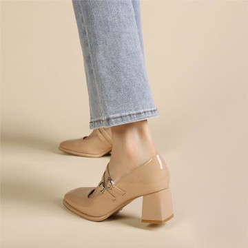 法式瑪麗珍鞋小眾設計氣質高級感2025新款方頭淺口粗跟羊皮高跟鞋