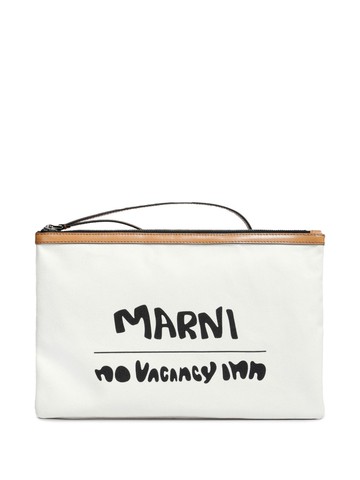 Marni - logo-print clutch bag - men - Cotton - One Size - White