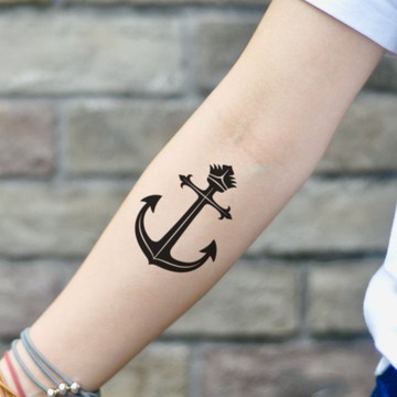 OhMyTat 王冠船錨 Crown and Anchor 刺青圖案紋身貼紙 (2 張)