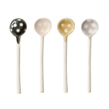 【日本 美濃燒 文山窯 】 手作 圓點 陶瓷攪拌匙 (4色可選) 點心湯匙 點心匙 湯匙 陶瓷 餐具 陶瓷湯匙 日本湯匙