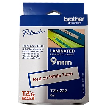 Brother 標準黏性護貝標籤帶 TZe-222 白底紅字 9mm 台灣公司貨  8m