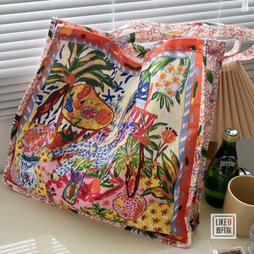 原創設計蠟筆涂鴉藝術畫女包帆布單肩包卡通日韓手拎托特包女休閑