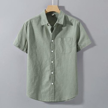 938亞麻襯衫男士短袖港風日系半袖五分袖棉麻料襯衣服寸衫薄款夏