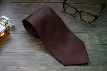 酒紅色暗紋真絲領帶/紳士裝低調百搭necktie