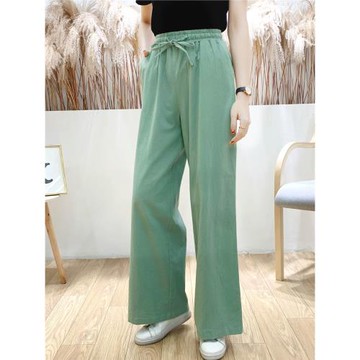 2020春夏寬松棉麻褲子抽繩松緊腰直通女士休閑通勤九分小闊腿褲女