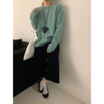 Wuli 25韓春季新款全毛軟糯慵懶風套頭寬松針織顯瘦百搭打底毛衣