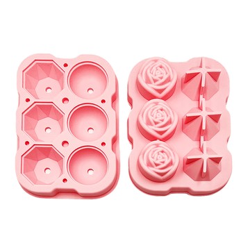 FANCY LIFE 造型矽膠冰格 6格  模具(18 x 12.5 x 4.5cm) + 冰塊玫瑰造型(4.5 x 4.5cm)  1個  粉紅色