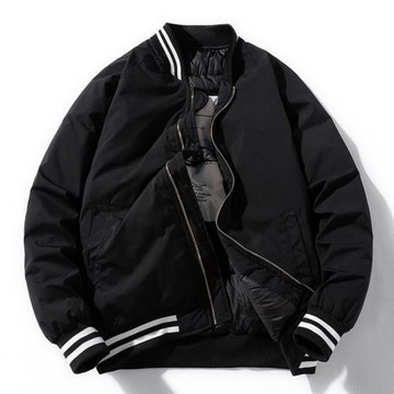 純色簡約棒球服男潮牌寬松飛行員夾克春秋冬季加厚棉衣男士外套