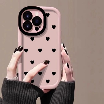 滿屏黑色愛心適用蘋果16promax手機殼15plus彩繪iPhone14pro矽膠17軟殼11泡芙殼13精孔12保護殼
