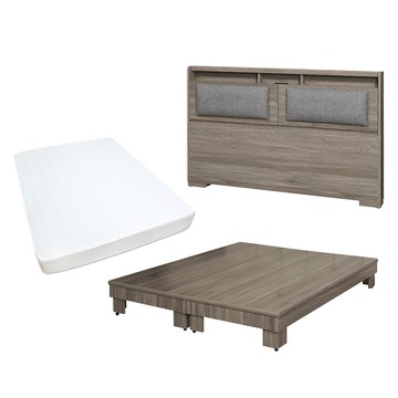 【顛覆設計】三件組 如雅靠枕床頭片+加高床+獨立筒(雙人5尺)雪松色