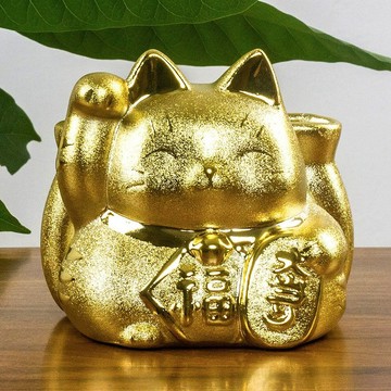 日本藥師窯金福大當招財貓存錢罐擺件辦公桌擺件筆簡創意禮物日式