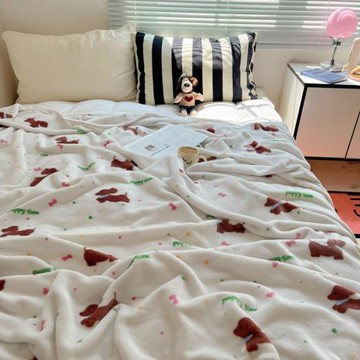 卡通風牛奶絨印花雙面絨毛毯辦公室午睡毯加厚保暖禮品毯卡通印花