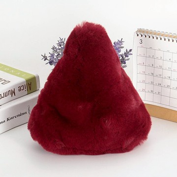 家品牌新品專柜撤柜女士酒紅色韓版仿獺兔毛三角毛毛手提包 79473