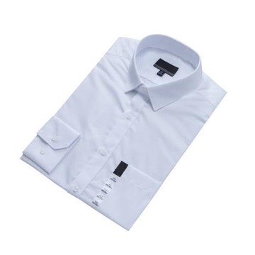 男長袖襯衫修身免燙防皺藍色純色青色白色聚酯纖維休閑襯衣