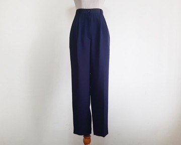 復古海軍藍打褶高腰錐形褲 中碼 M 28 腰圍