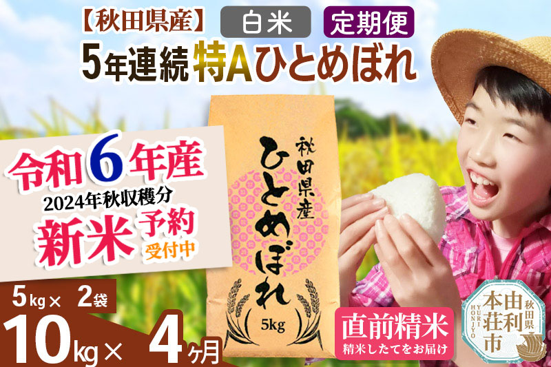 ※令和6年産 新米予約※《定期便4ヶ月》5年連続特A 秋田県産ひとめぼれ 計10kg (5kg×2袋) |08_fon-3x1004h