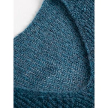 暖色系秋裝羊毛毛衣慵懶風超好看的寬松V領外穿藍色上衣針織衫女