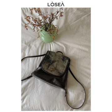 (免運)LOSEA原創《青黛》新中式國風雙肩背包2025新款設計感復古女包包