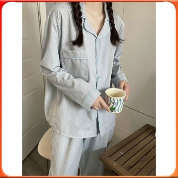 🥇台灣出貨🥇 韓版ins簡約條紋睡衣女日係甜美網紅寬鬆長袖長褲學生傢居服套裝 ✨️滿額免運✨️147-12-B