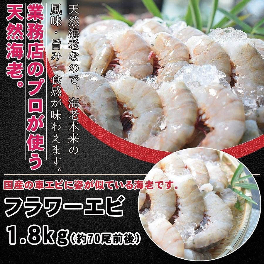 天然 海老 無頭 1.8kg 約70尾前後 フラワーエビ えび 海鮮 お取り寄せグルメ 送料無料