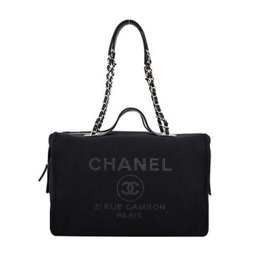 CHANEL 經典Deauvill帆布鏈帶方形手提/肩背包(黑色)