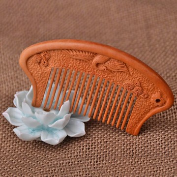 天然桃木雕花梳子便捷梳木梳生日禮品情人節禮物