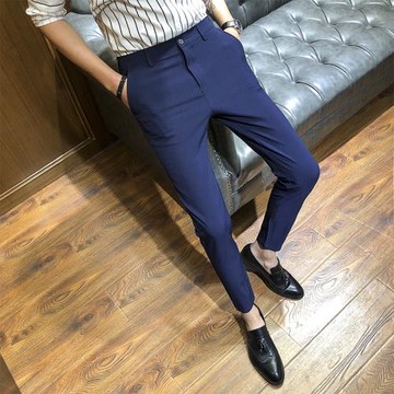 2018秋季新款男生九分褲時尚英倫西裝褲男小腳褲純色百搭長褲男潮