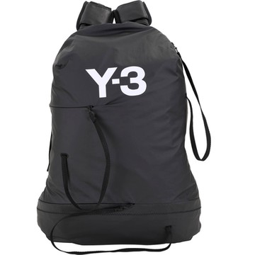 Y-3 山本耀司 Bungee 黑色跳傘高科技尼龍材質後背包(LOGO缺角斑駁)