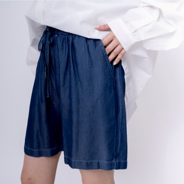 Merite｜天絲鬆緊五分牛仔短褲｜兩色任選｜深藍｜淺藍
