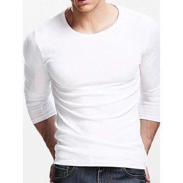 長袖t恤男純棉打底衫貼身白色圓領純色彈力萊卡修身初秋