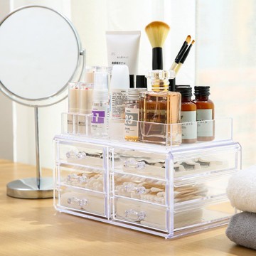 桌面收納/化妝置物架/收納/化妝盒/收納盒/收納/收納神器 化妝品收納盒簡約時尚家用桌面梳妝臺抽屜式口紅透明塑料置物架子