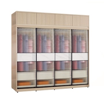 文創集 維爾泰8.1尺岩板鋁框玻璃加高衣櫃組合(吊衣桿x4＋四抽屜)-242x60x236cm免組