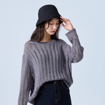 氣質歐膩寬鬆針織衣(藍紫色)-女