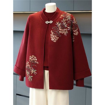 中老年人春秋裝外套女媽媽裝兩件套裝喜婆婆婚宴針織開衫老人上衣