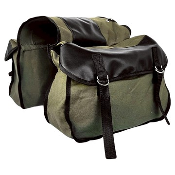 機車馬鞍包 帆布+皮革  軍綠色  37 x 14 x 26cm