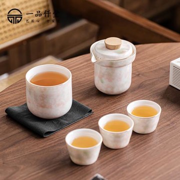 羊脂玉冰花旅行茶具便攜式一壺四杯白瓷功夫陶瓷茶杯快客杯泡茶器