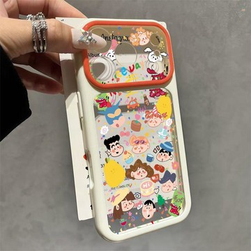 多巴胺小新一家秒變17適用蘋果16撞色視窗手機殼iPhone15透明14潮