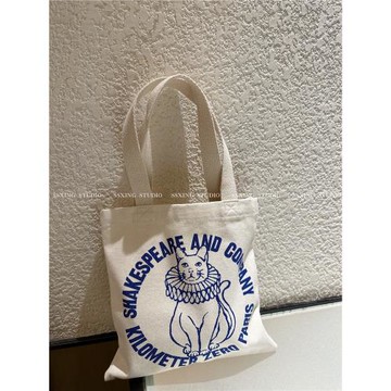 自制法國巴黎莎士比亞書店周邊小貓咪圖案迷你手提包帆布包環保袋