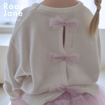 韓國專櫃 RoanJane 背後紫蝴蝶結米白針織上衣