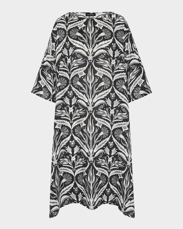 Sloped-Shoulder Wide A-Line Short-Sleeve Scoop-Neck Dress