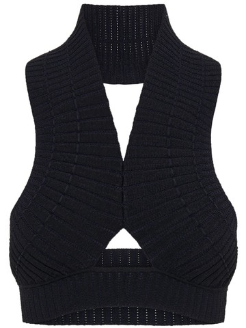 Dion Lee - Snakeskin ribbed crop top - women - Viscose/Nylon - XS - Black