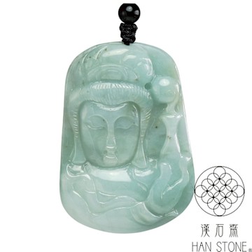 【漢石齋】天然翡翠A貨 觀音玉佩吊墜 飄花種(38*54*7mm)