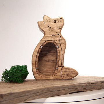 木製狐狸硬幣銀行，定制禮物，儲蓄銀行，動物存錢罐，第一份禮物